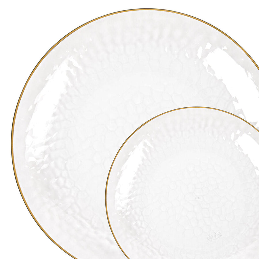 Organic Hammered Plates Gold Rim - 10 Count - Clear