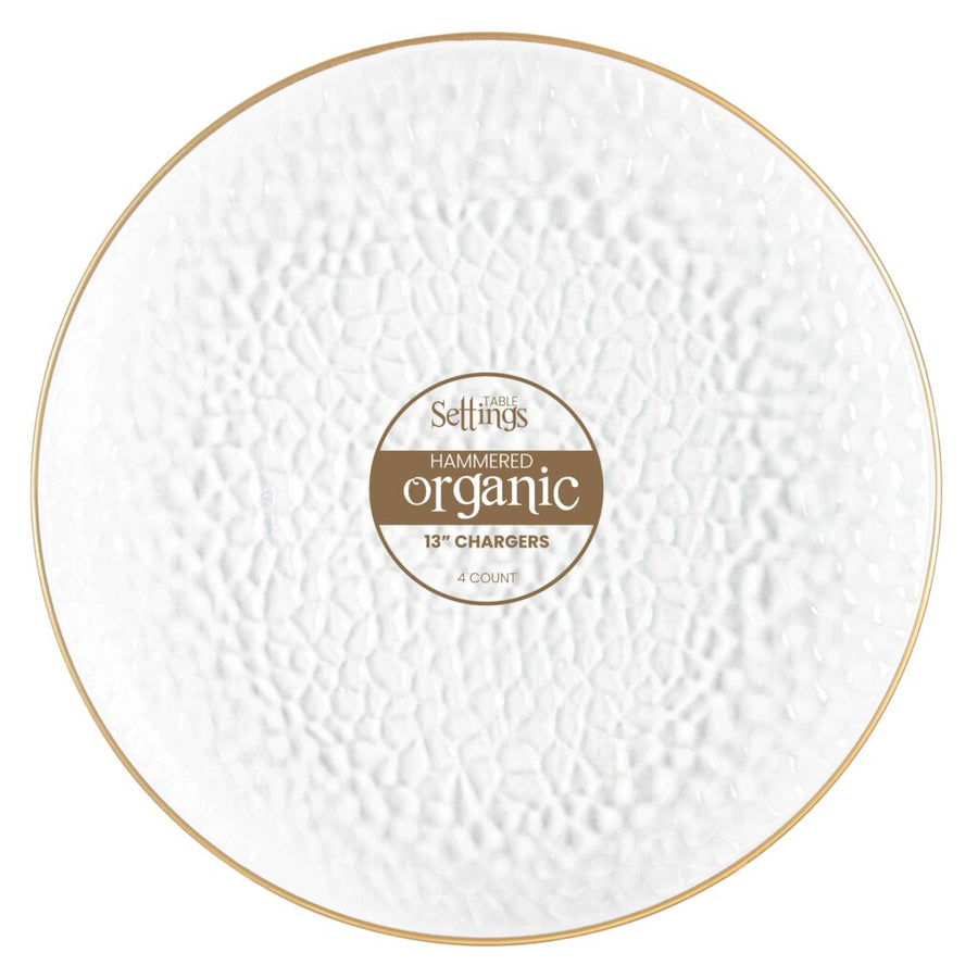 Organic Hammered Chargers with Gold Rim - 4 Count - The Closeout Connection