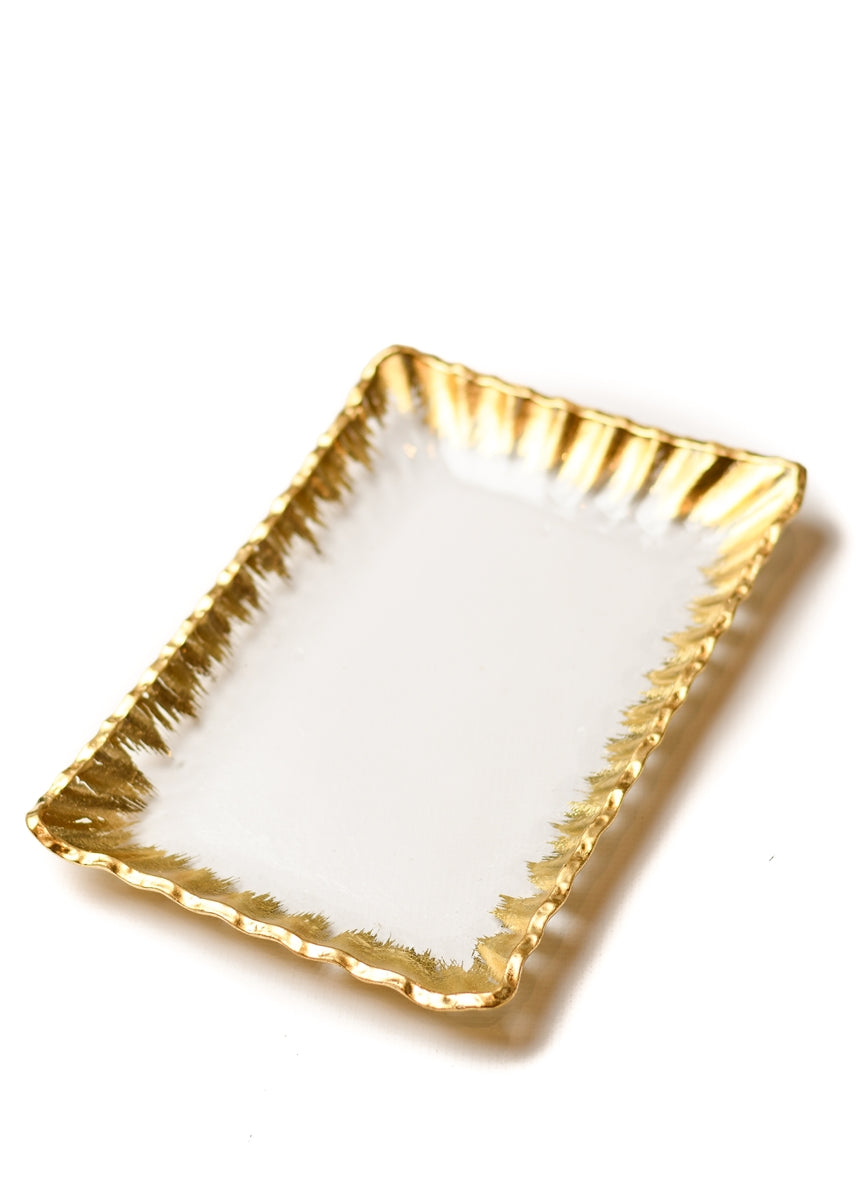 Clear Rectangular Glass Tray with Gold Rim