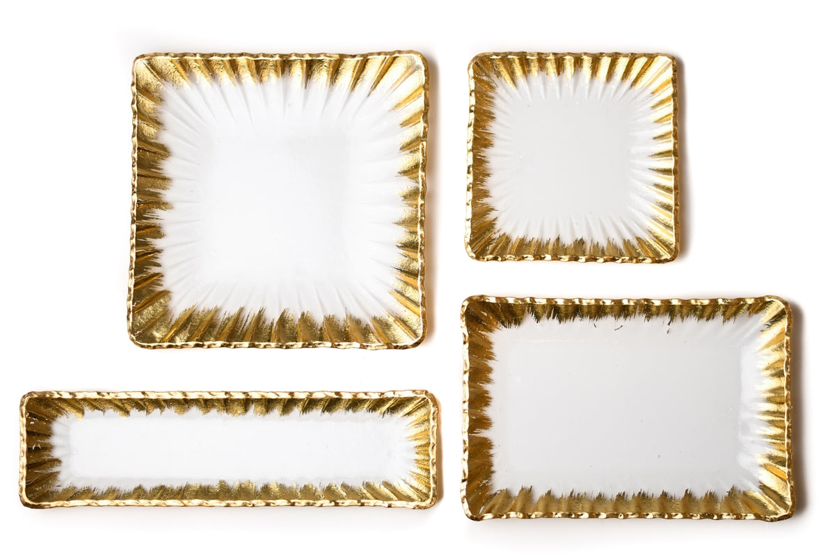 Clear Rectangular Glass Tray with Gold Rim