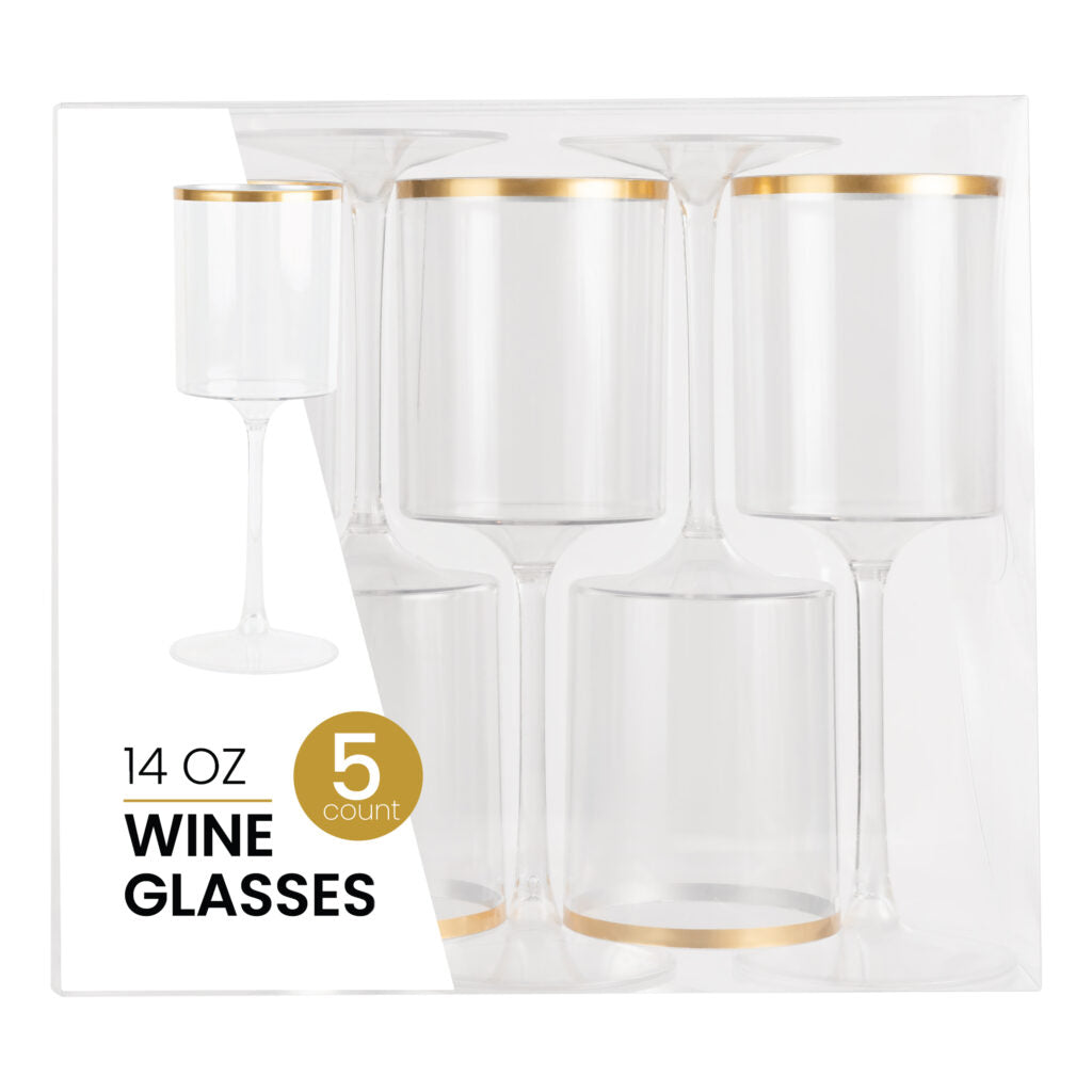 Square Wine Glass with Gold Rim - 5 Count