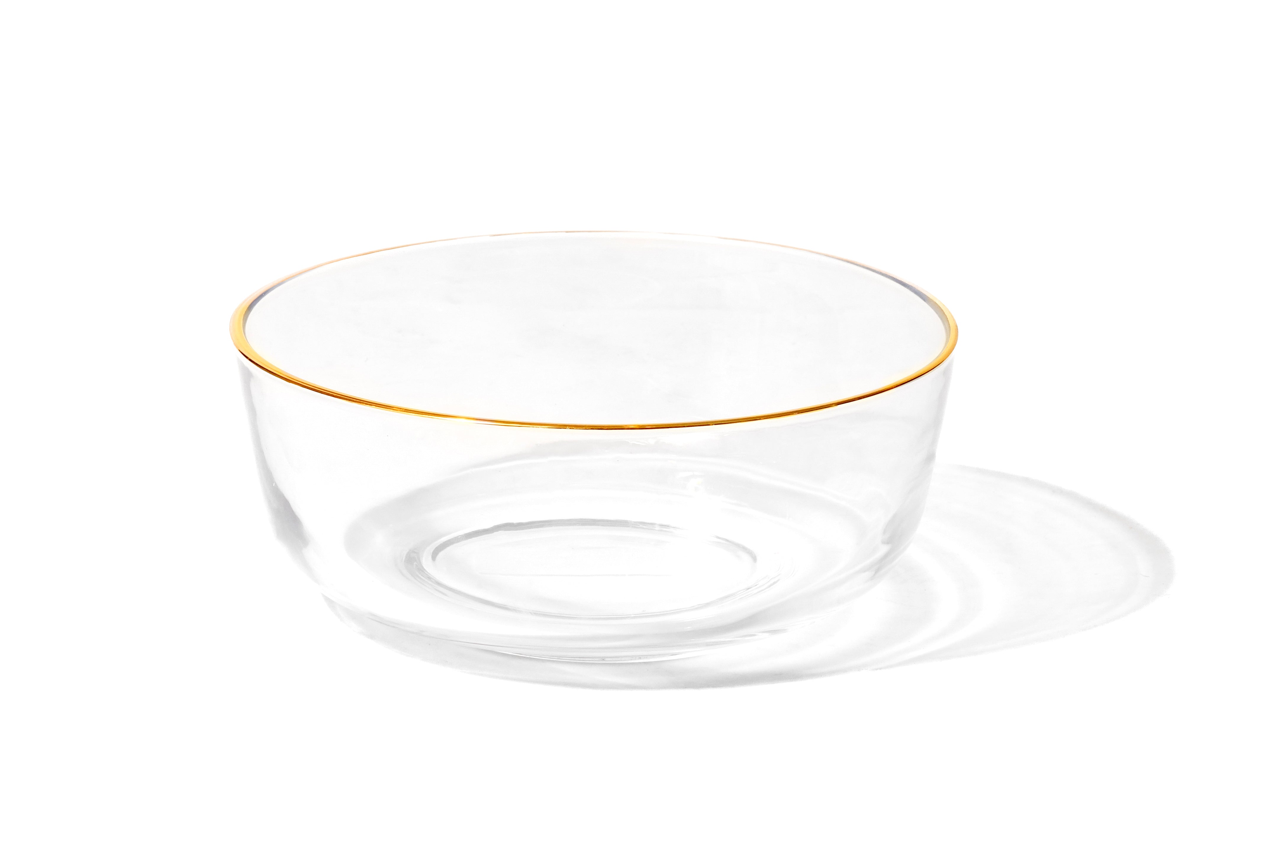 Clear Glass Bowl with Gold Rim 8.75"