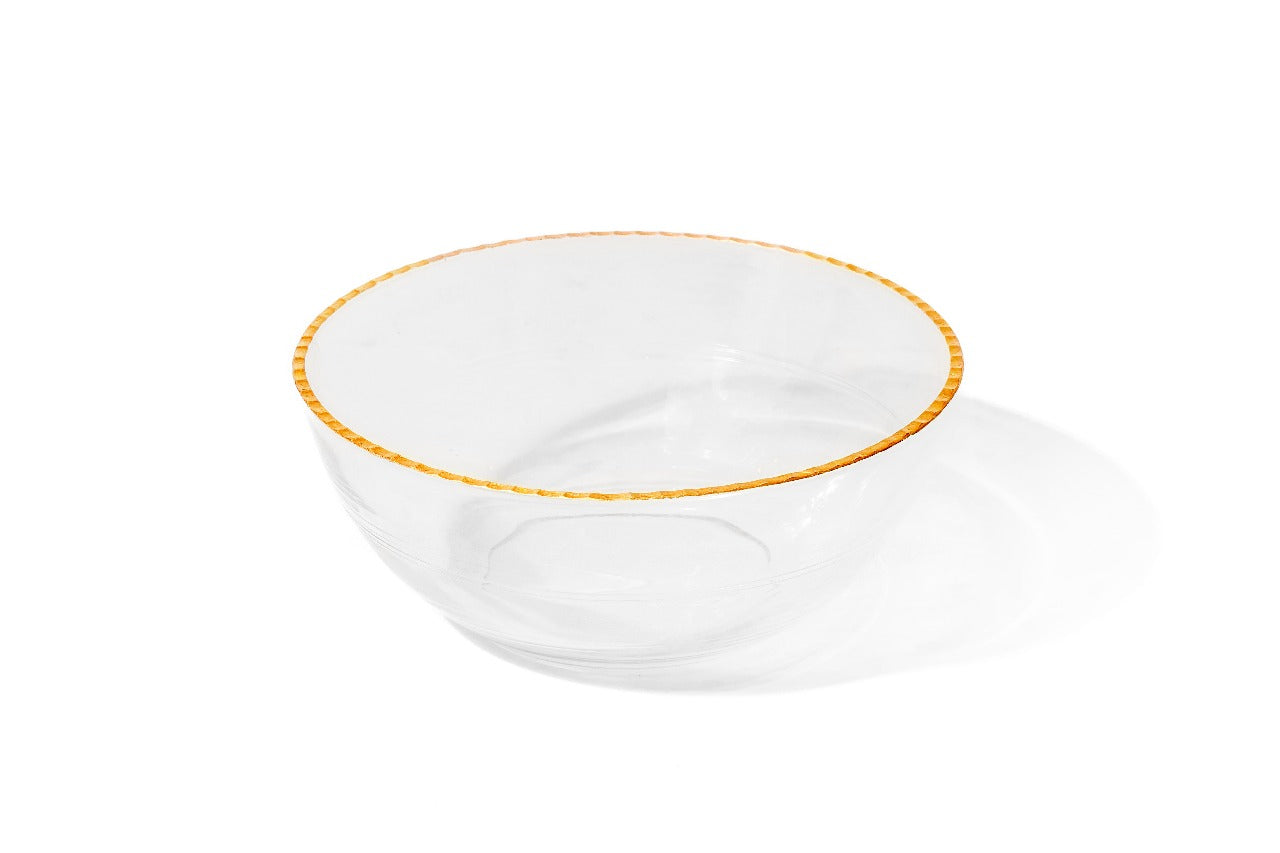 Clear Glass Bowl with Gold Rim 8"