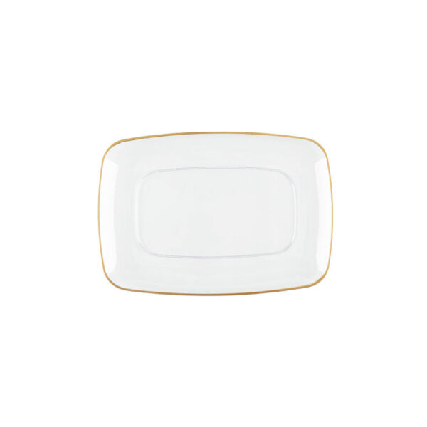 Organic Clear/Gold Rim Rectangle Tray 7.5″ - 12 Count - The Closeout Connection