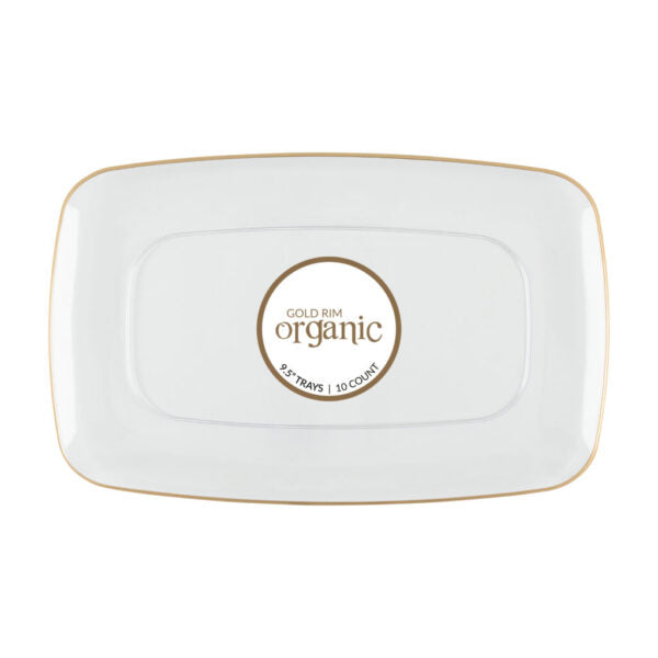 OrganicClear/Gold Rim Rectangle Tray 9.5″ - 10 Count - The Closeout Connection