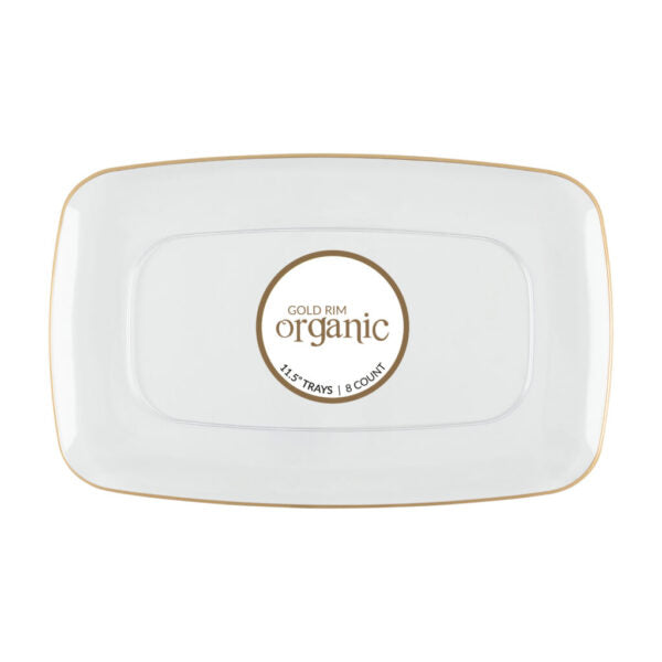 Organic Rectangle Tray Clear/Gold Rim 11.5″ - 8 Count - The Closeout Connection