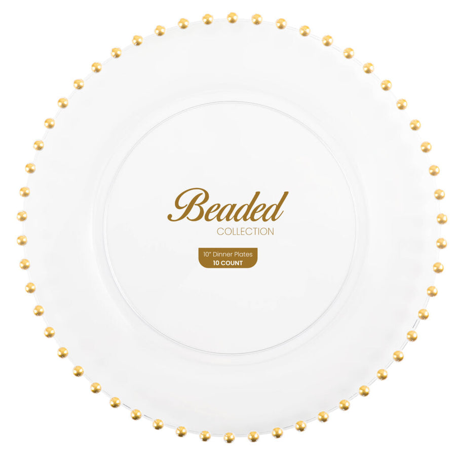 Beaded Collection Clear and Gold 10" Dinner Plates