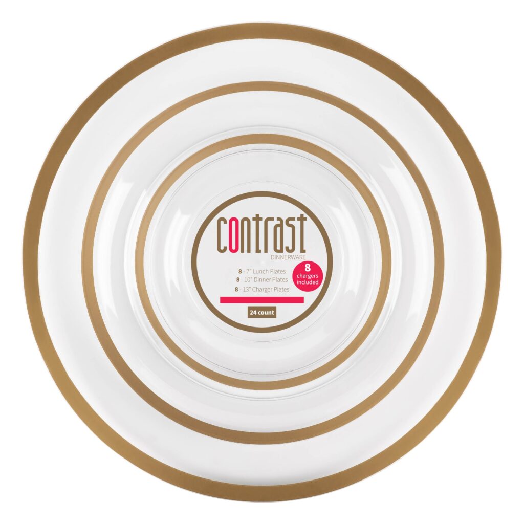 Contrast Combo Plates Clear Gold Rim - 24 Count