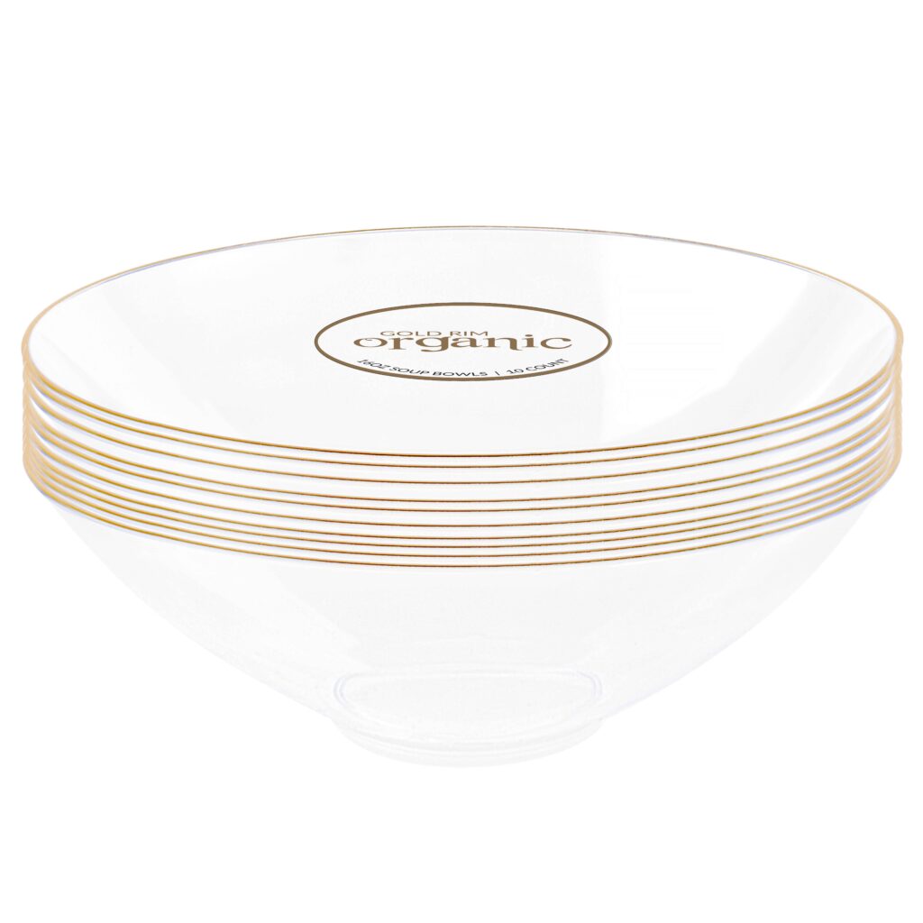 Organic Gold Rim Clear Bowl - 10 Count