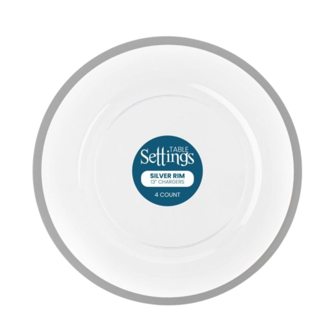 Table Settings Silver Rim 13" Chargers- 4 Count