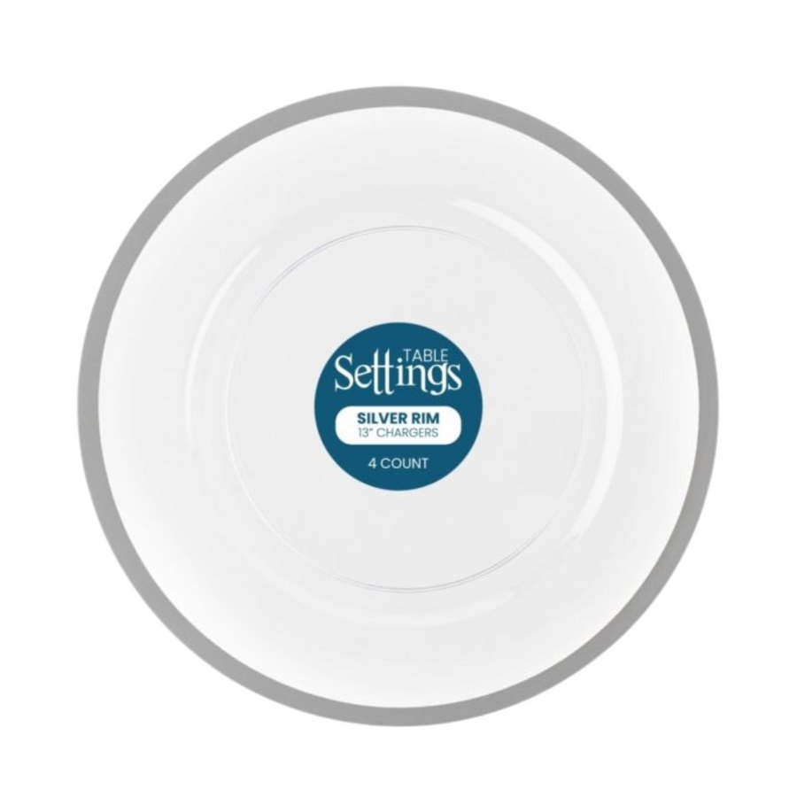 Table Settings Silver Rim Chargers- 4 Count - The Closeout Connection