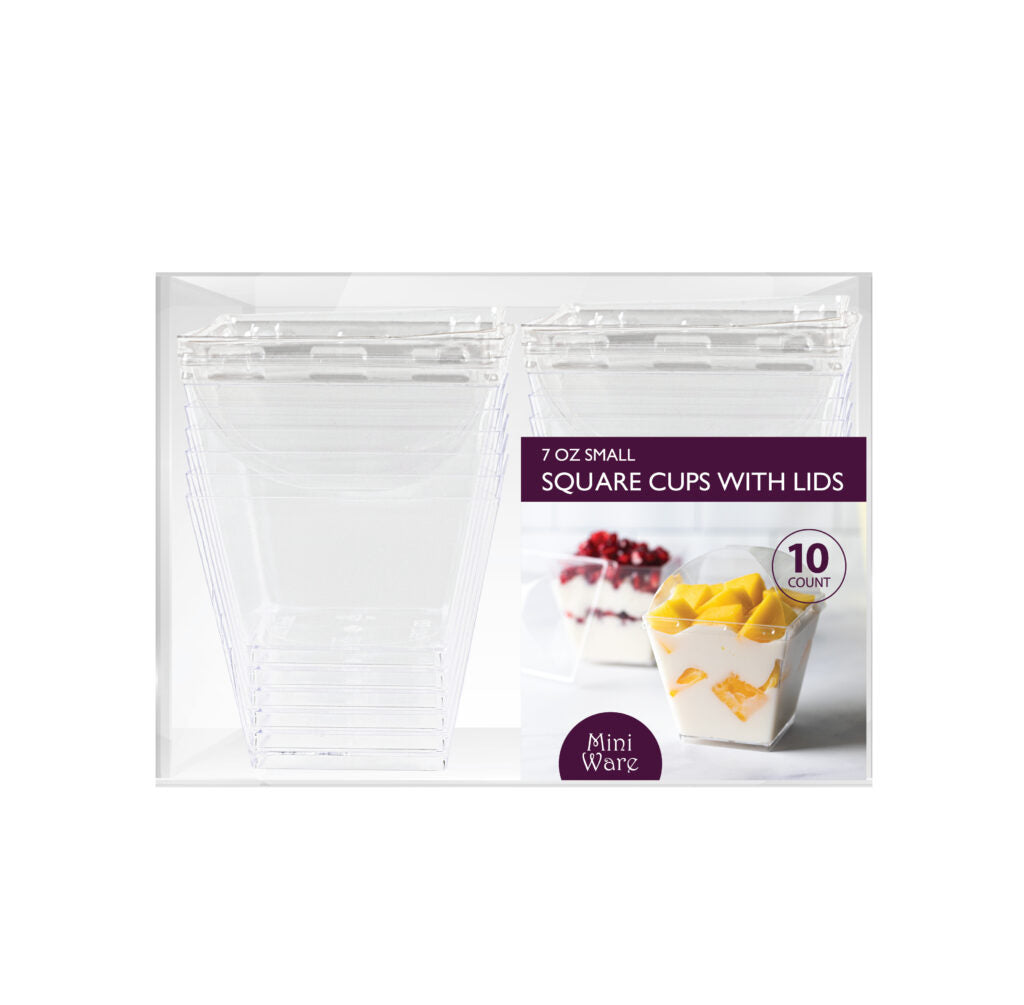 Square Cups With Lids - 10 Count - The Closeout Connection