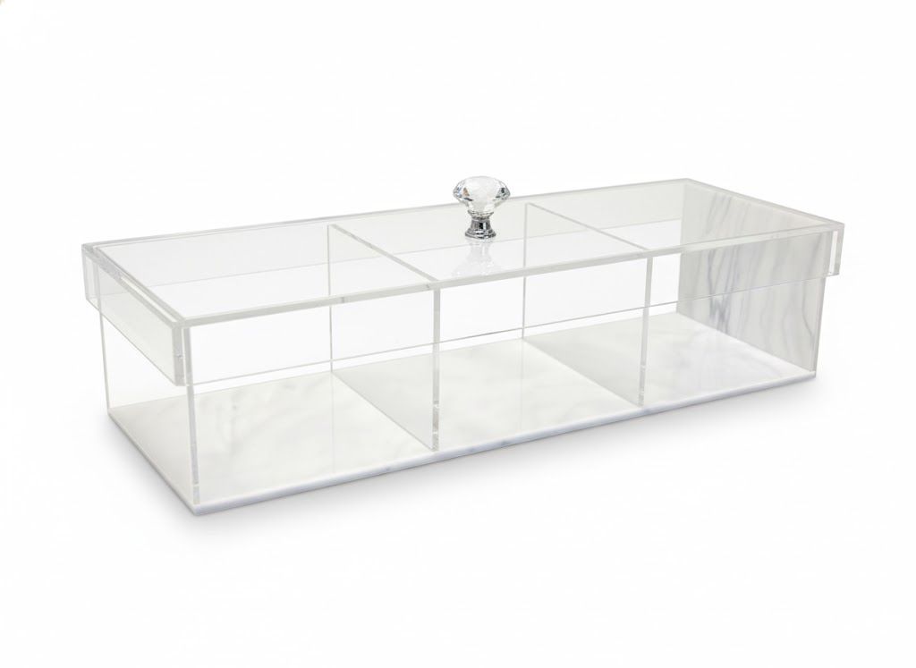 Lucite Decorative Rectangular Container with White Marble Base