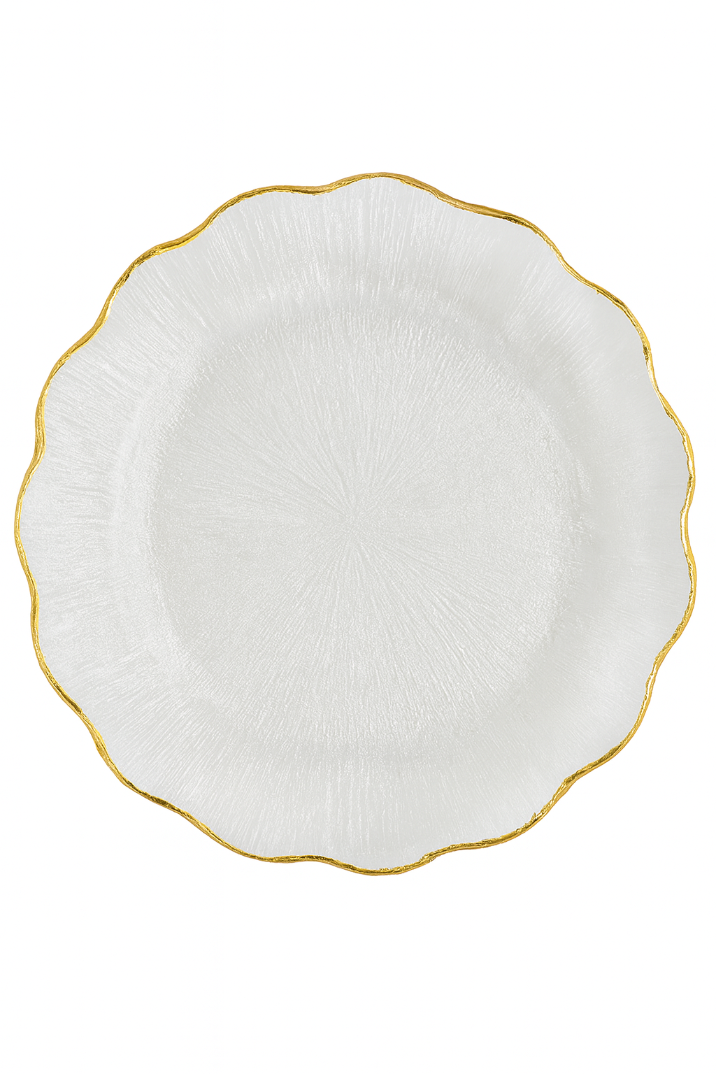 Large Round Clear Glass Plate with Gold Rim