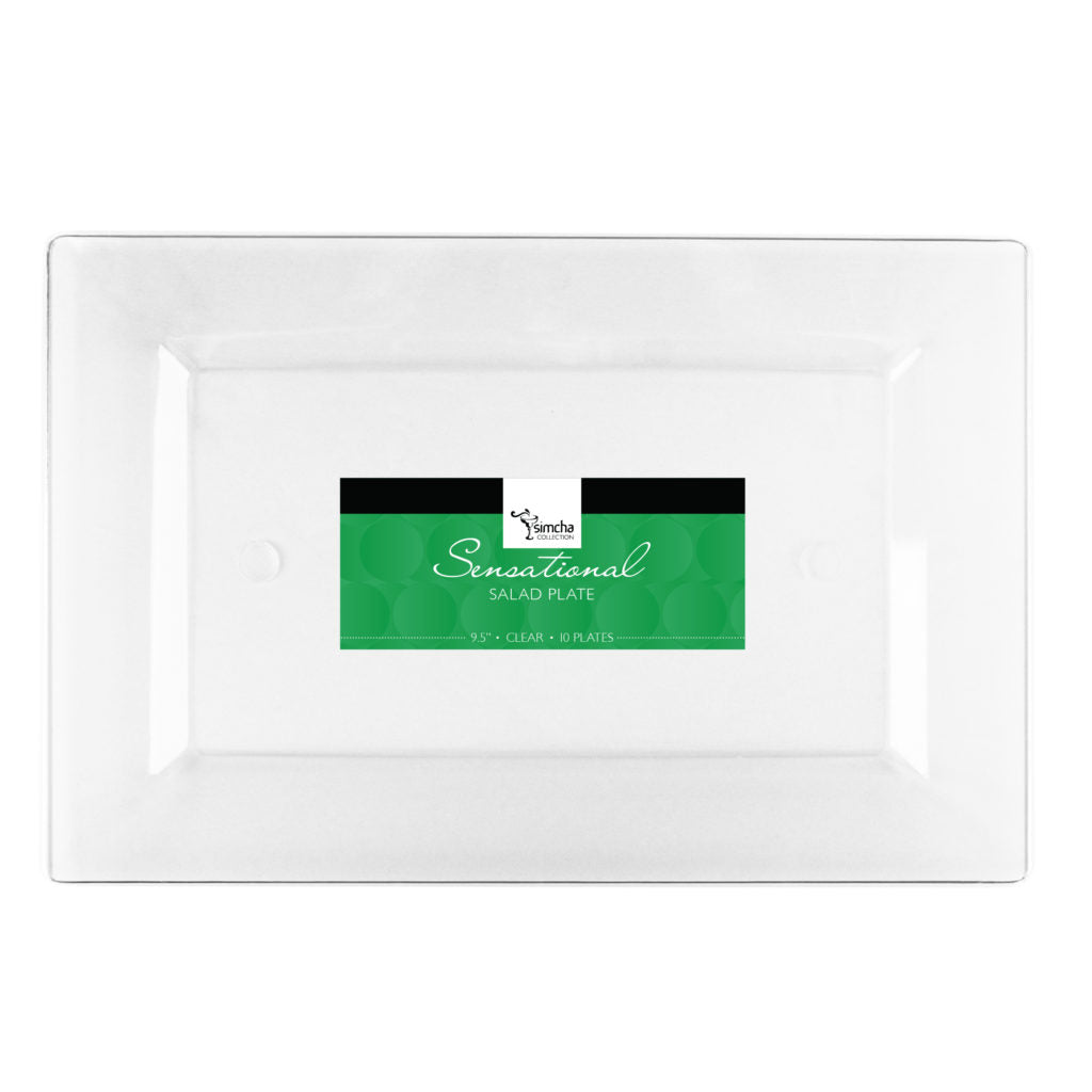 The Rectangle Splendid Clear/White Heavy Duty Plastic Plates- 10 count