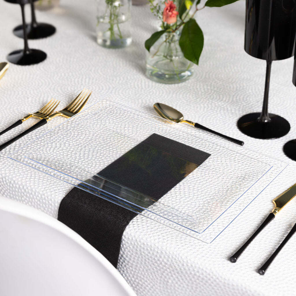 The Rectangle Splendid Clear/White Heavy Duty Plastic Plates- 10 count