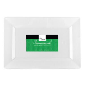 The Rectangle Splendid Clear/White Heavy Duty Plastic Plates- 10 count