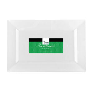 The Rectangle Splendid Clear/White Heavy Duty Plastic Plates- 10 count