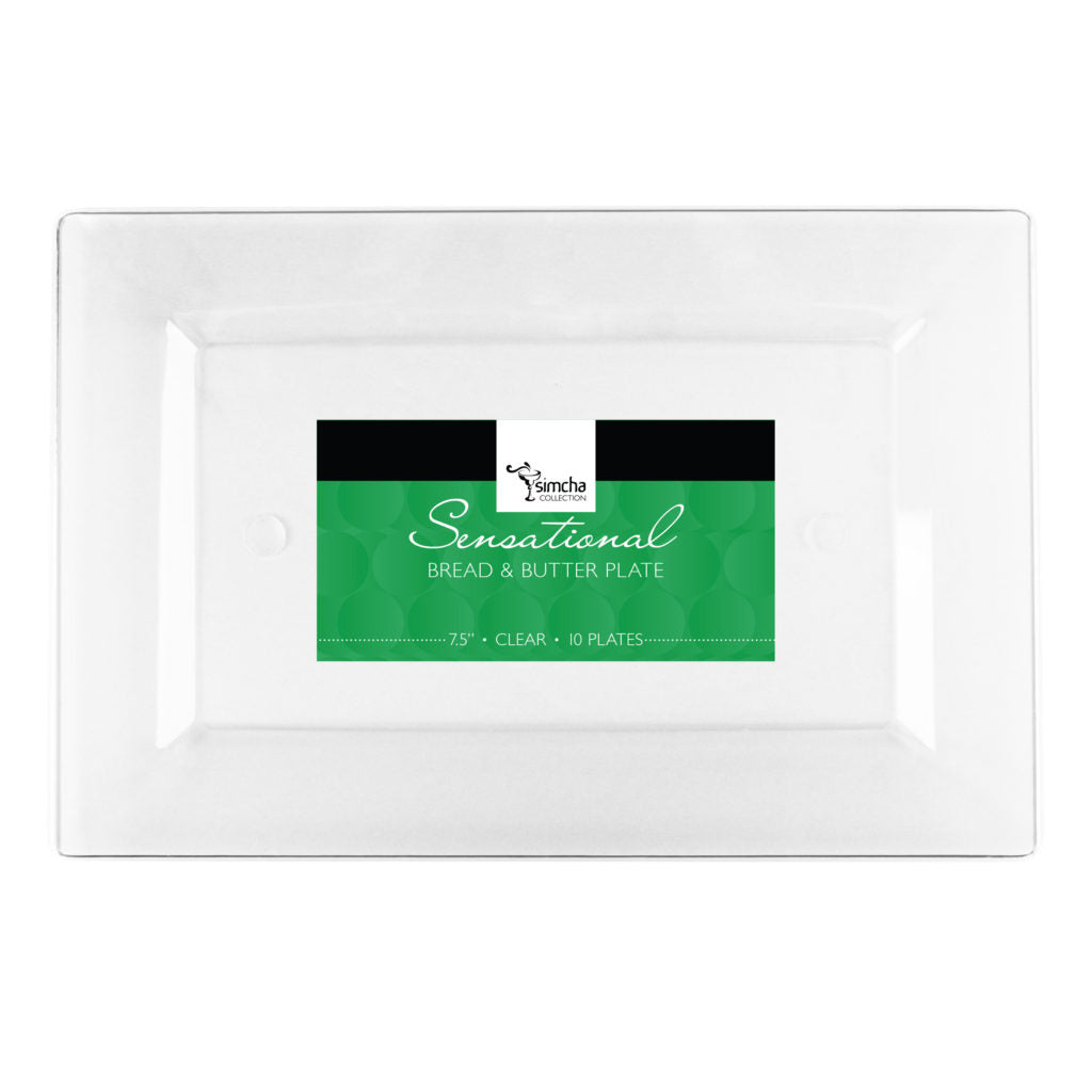 The Rectangle Splendid Clear/White Heavy Duty Plastic Plates- 10 count