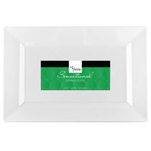 The Rectangle Splendid Clear/White Heavy Duty Plastic Plates- 10 count