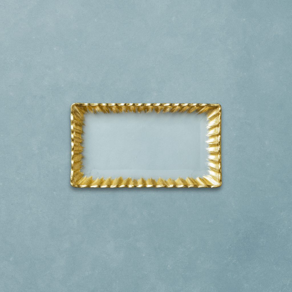 Clear Rectangular Glass Tray with Gold Rim
