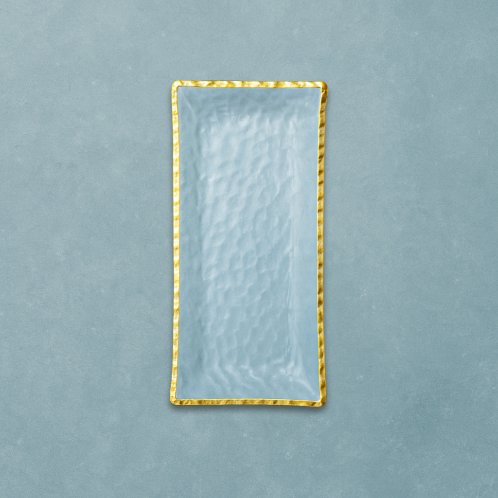 Clear Rectangular Glass Tray with Gold Rim - SM