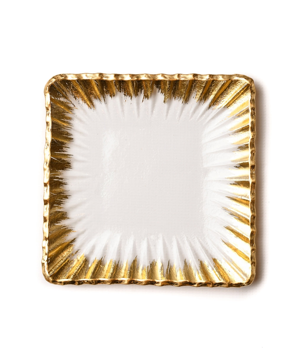 Clear Square Glass Tray with Gold Rim Lifted Edges