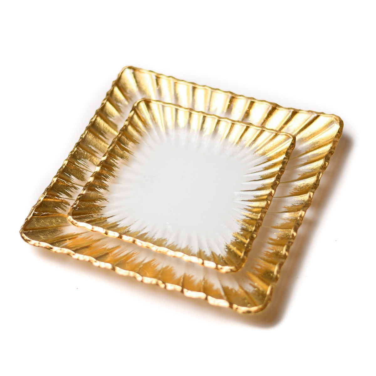 Clear Square Glass Tray with Gold Rim Lifted Edges