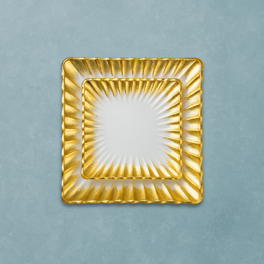 Clear Square Glass Tray with Gold Rim Lifted Edges