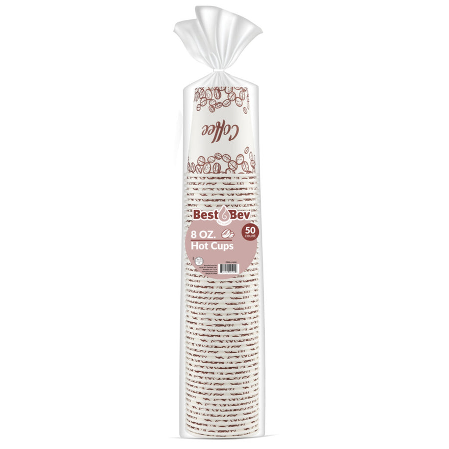Coffee Print Hot Cups - 50 Count - The Closeout Connection