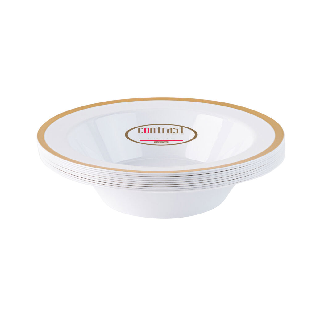 Contrast Soup Bowls White Gold Rim - 10 Count