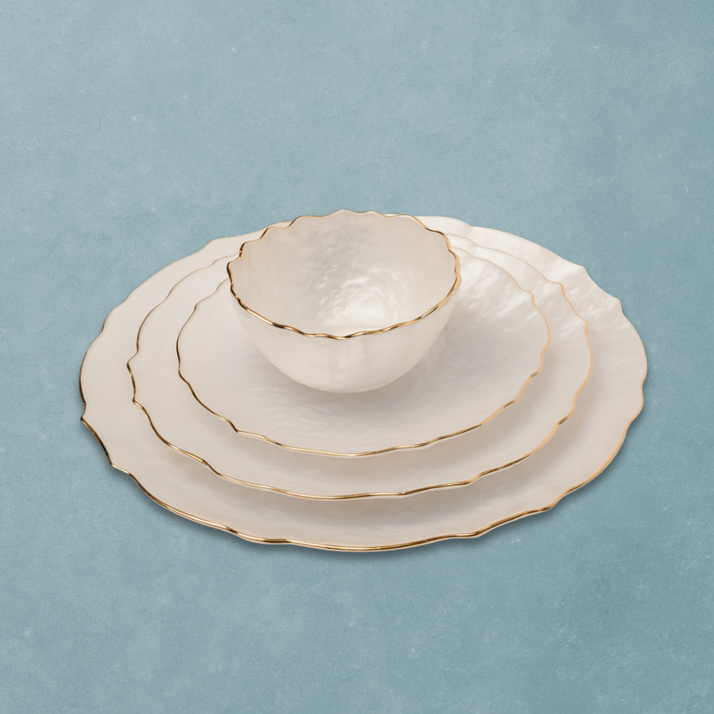 Curved edged Glass Bowl with Gold Rim