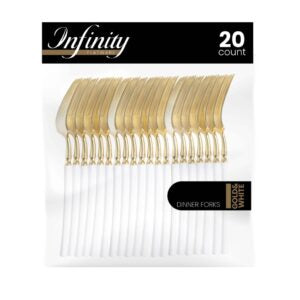 Gold and White Dinner Forks- 20ct - The Closeout Connection