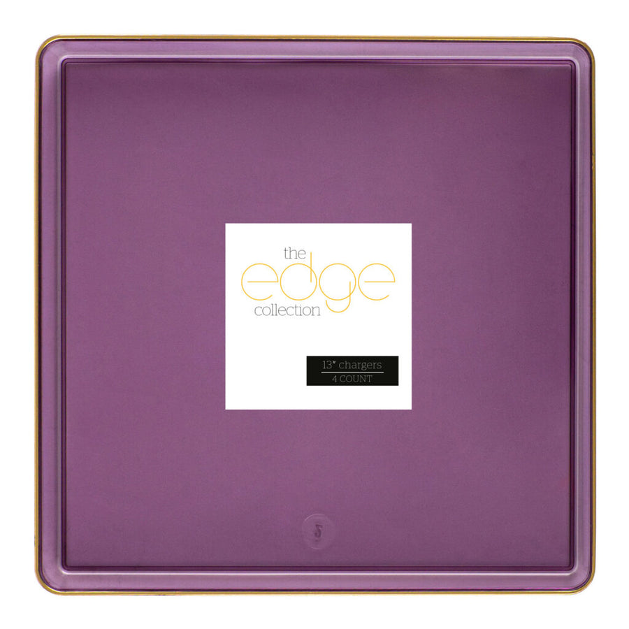 Square 13" Purple Transparent/Gold Rim Chargers - 4 Count - The Closeout Connection