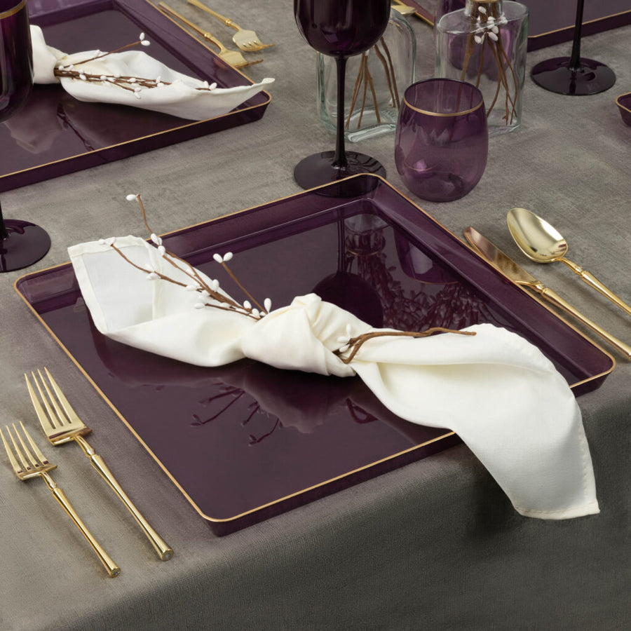 Square 13" Purple Transparent/Gold Rim Chargers - 4 Count - The Closeout Connection