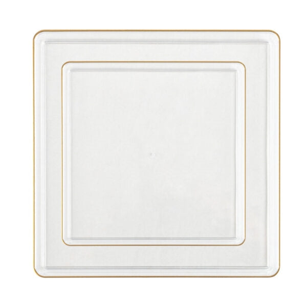 Square Plates Clear/Gold Rim- 10 Count - The Closeout Connection
