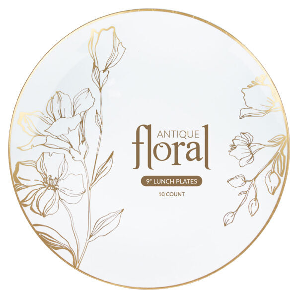 Antique Floral White and Gold Collection- 10 Count