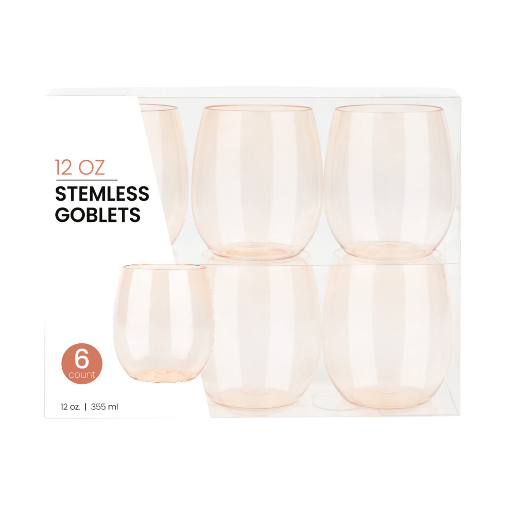 Stemless Goblets 12 oz Peach Transparent