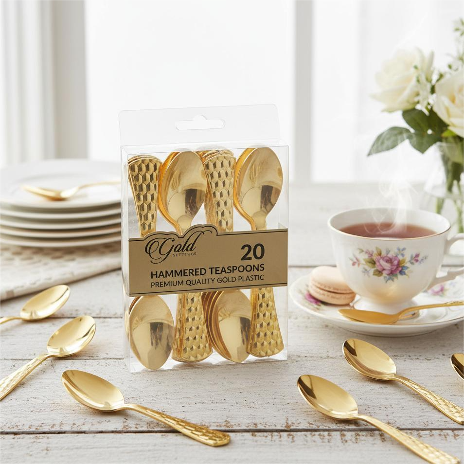 Hammered Collection Gold Teaspoons- 20 ct