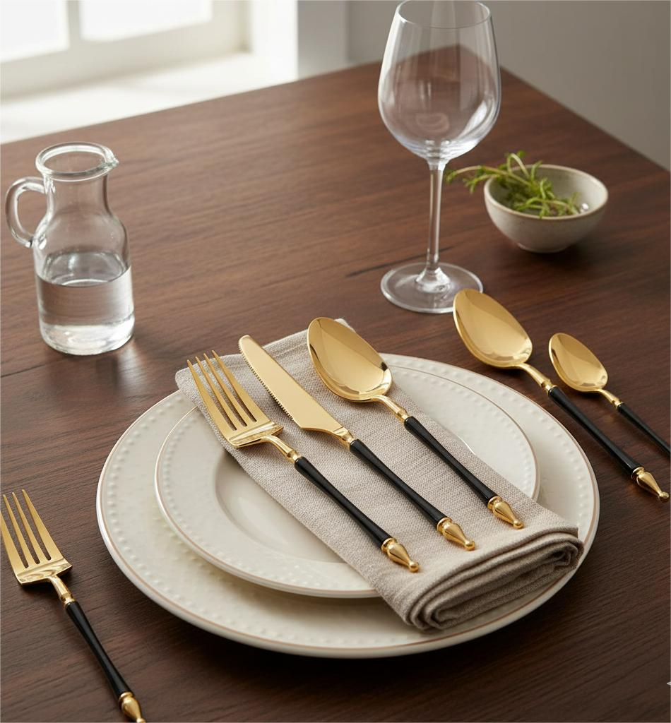 Flatware Collection Gold/Black - 40 Count