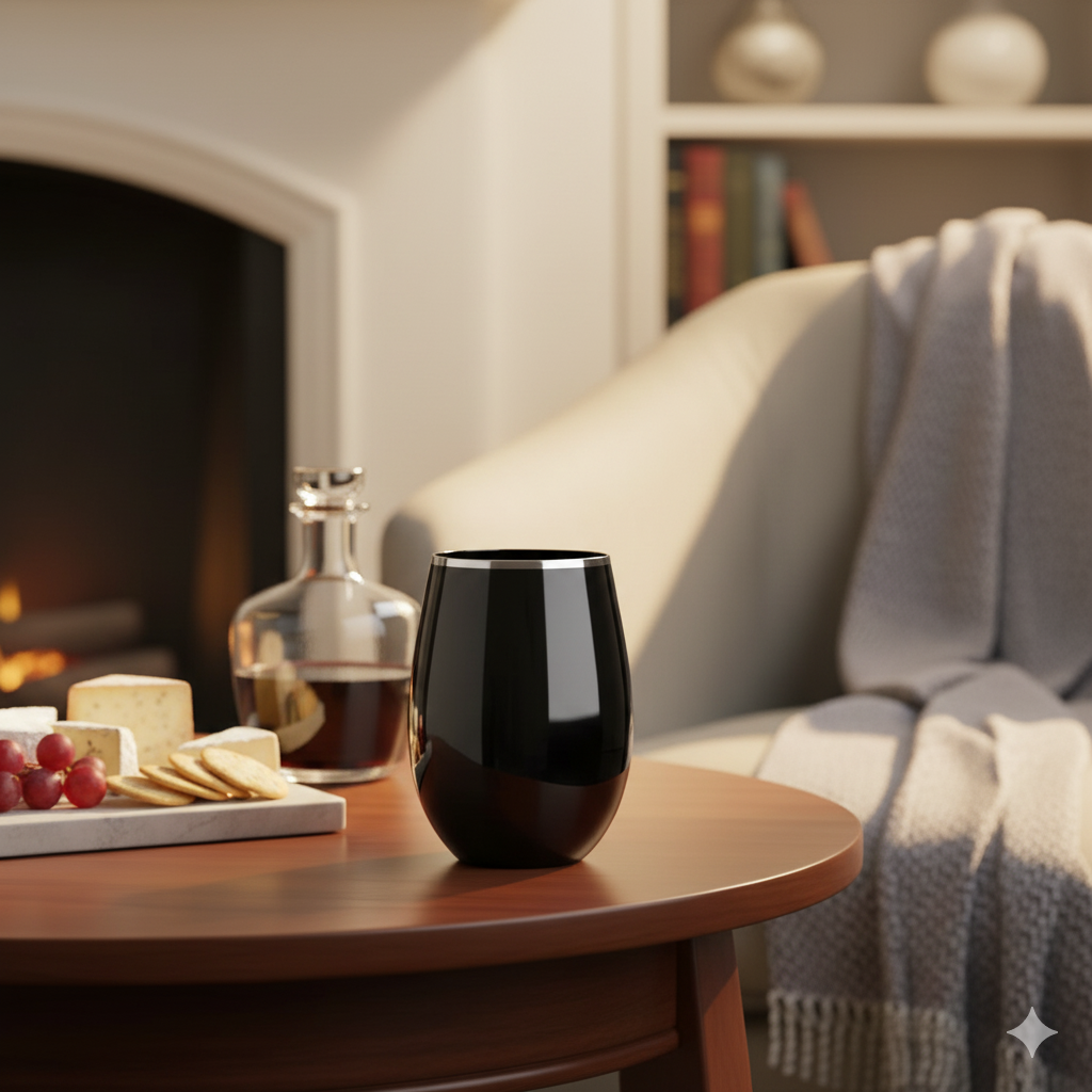 Stemless Black with Silver Rim Wine Goblet