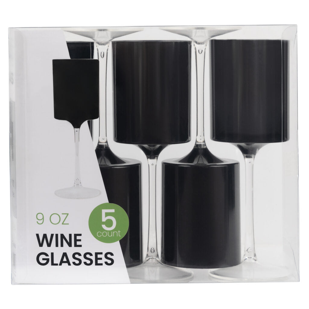 Two Tone Wine Glass Black/Clear 5 Count