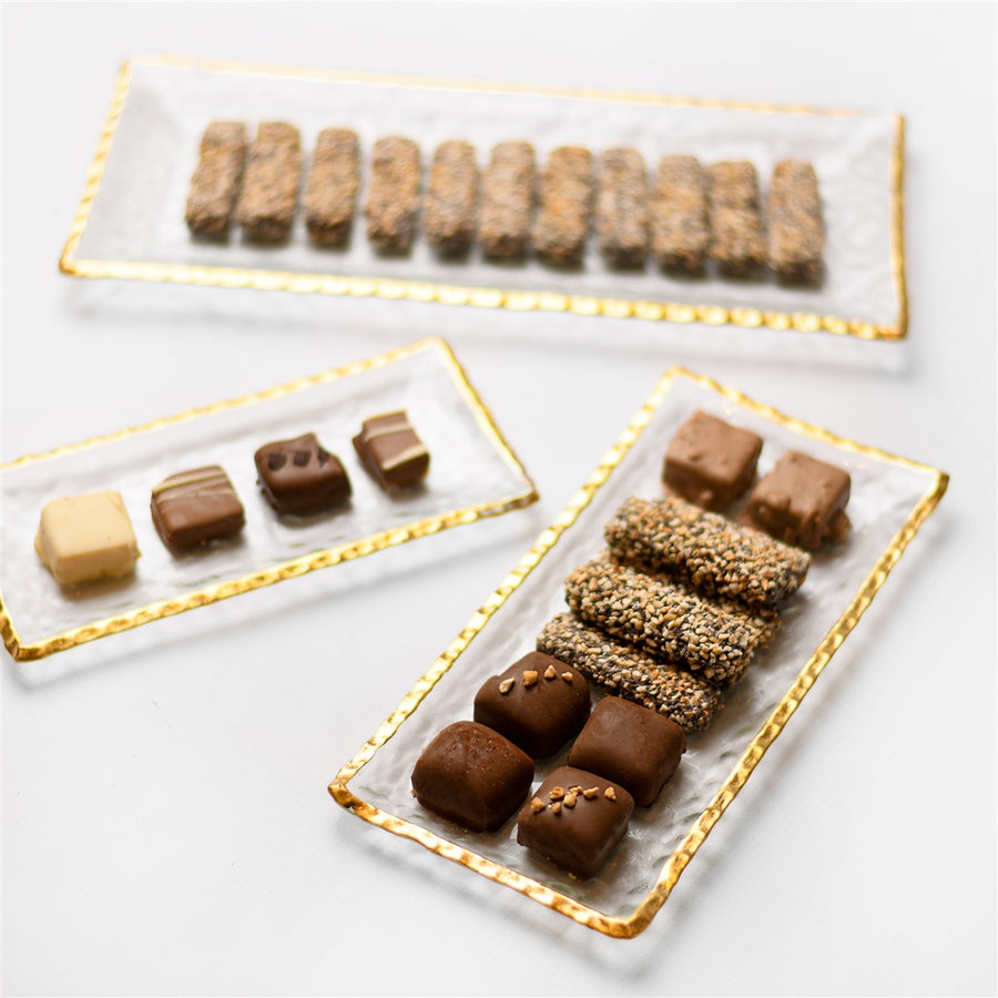Clear Rectangular Glass Tray with Gold Rim - SM - The Closeout Connection