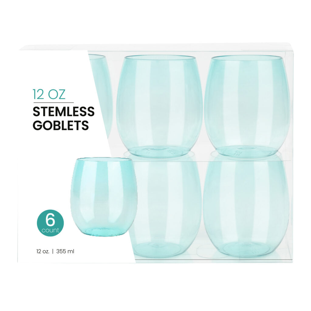 Stemless Goblets 12 oz Aqua Transparent - 6 Count