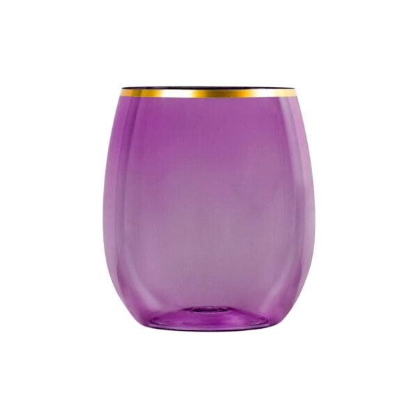 12oz Purple/Gold Rim Stemless Goblets - 6 Count