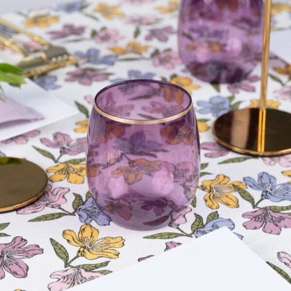 12oz Purple/Gold Rim Stemless Goblets - 6 Count
