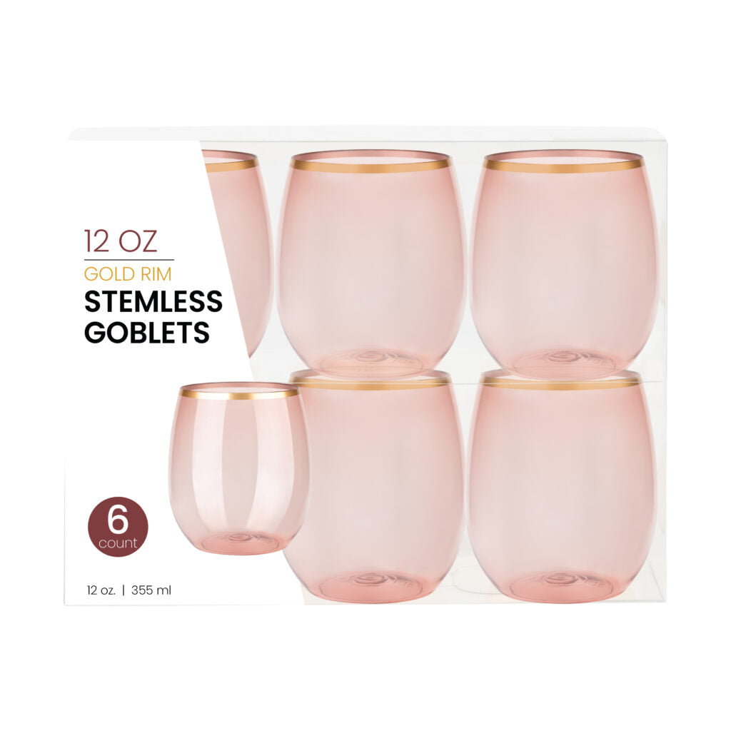 Stemless Goblets 12 oz Rose - Count