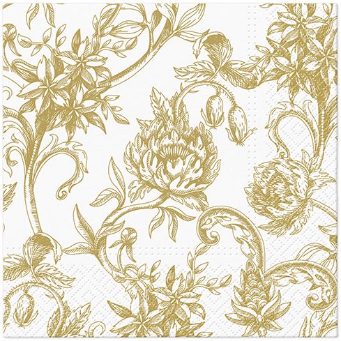 Gold Baroque Flowers Lunch Napkin - 20 Count - The Closeout Connection