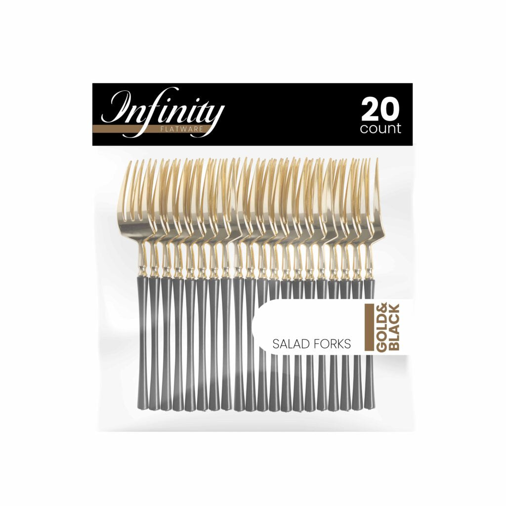 Gold and Black Salad Forks - 20 Count