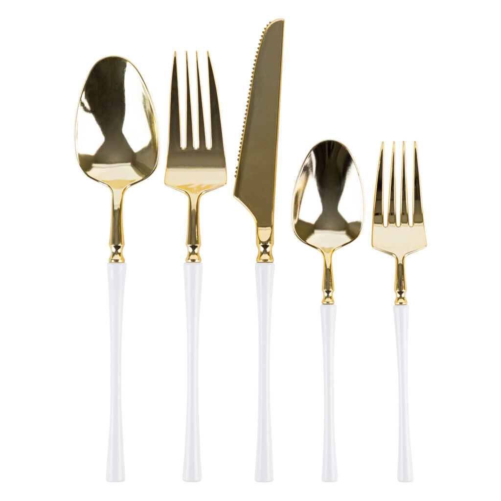 Gold and White Dinner Forks- 20ct - The Closeout Connection